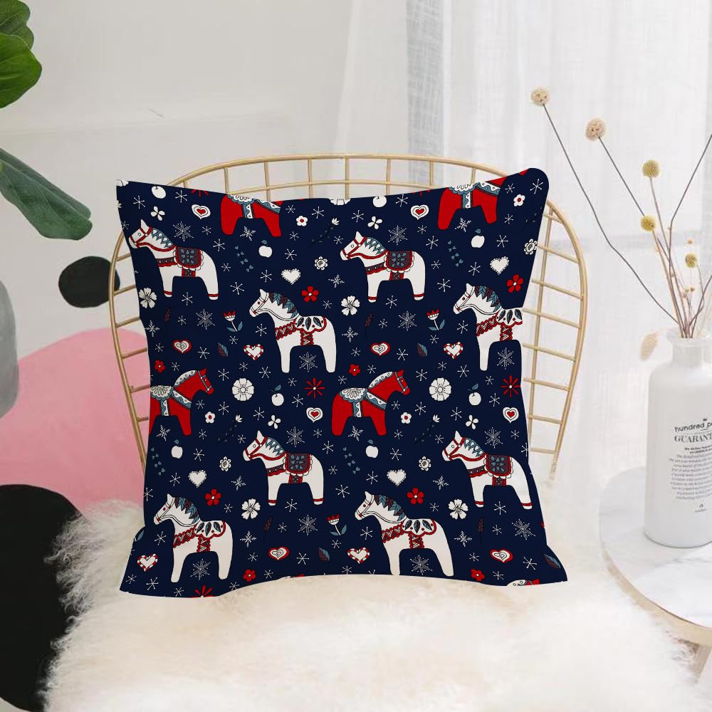 HYOSXW Cushion Cover,Throw Pillow Case Home Decorative for Living Room Bedroom Sofa Chair 16X16 Inch,Dala horses seamless pattern,Pillowcase 40X40cm