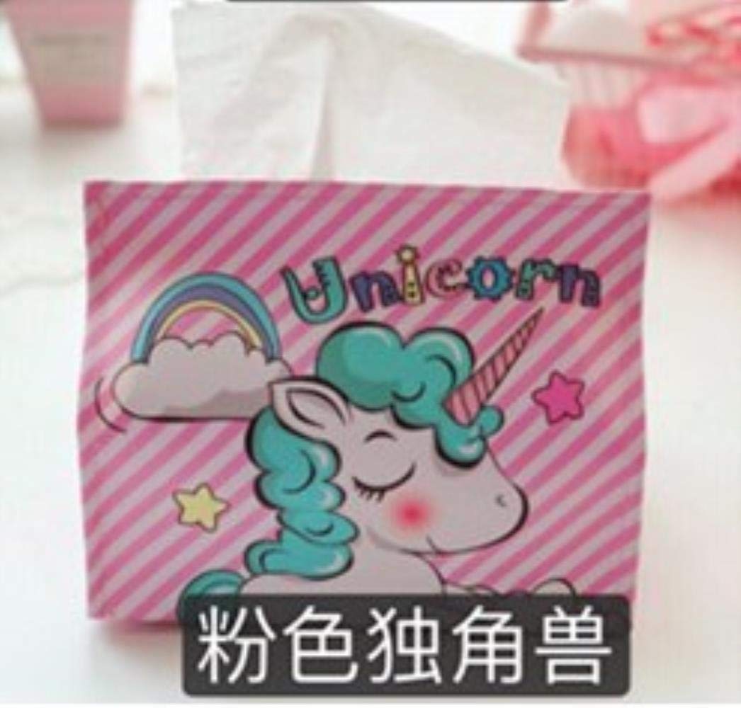 LinZX Cartoon cute unicorn tissue box,Napkin holder home decoration paper towel holder,jewelry box,Portable pink storage box,fense