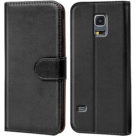 Verco Mobile Phone Case for Samsung S5 Case, Protective Case for Samsung Galaxy S5 Neo PU Leather Flip Case Wallet - Black Cover