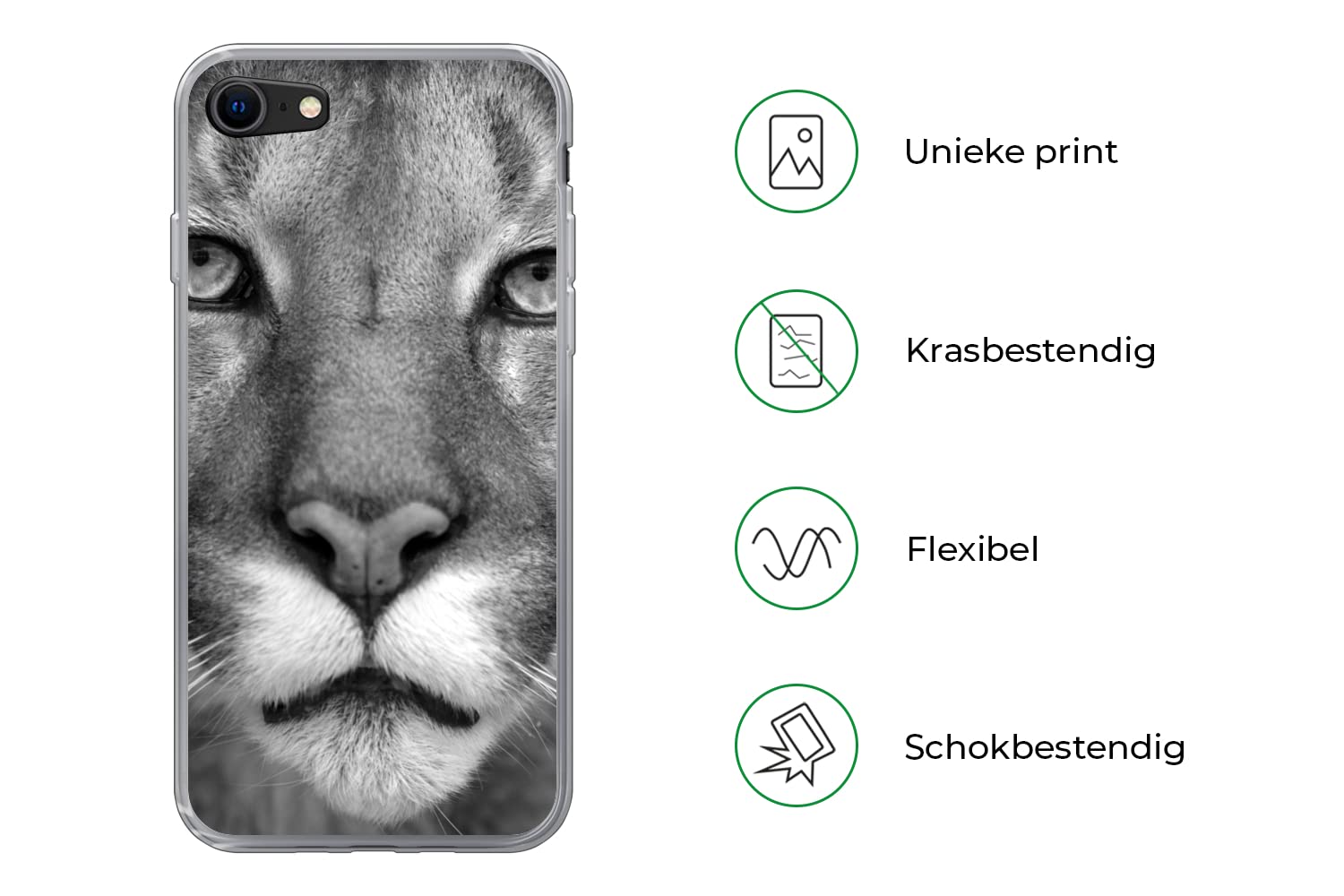 MuchoWow Funda para iPhone 8 - Pantera - Vida Silvestre - Negro - Blanco - Funda de Silicona/Funda Blanda para teléfono móvil