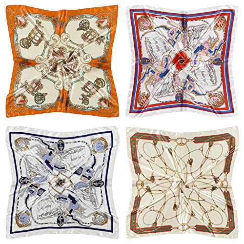 QBSM 4 Pcs 35'' Satin Head Scarf Silk Feeling Neck Scarves Hair Wrap for Sleeping Large Square Headscarf for Women2