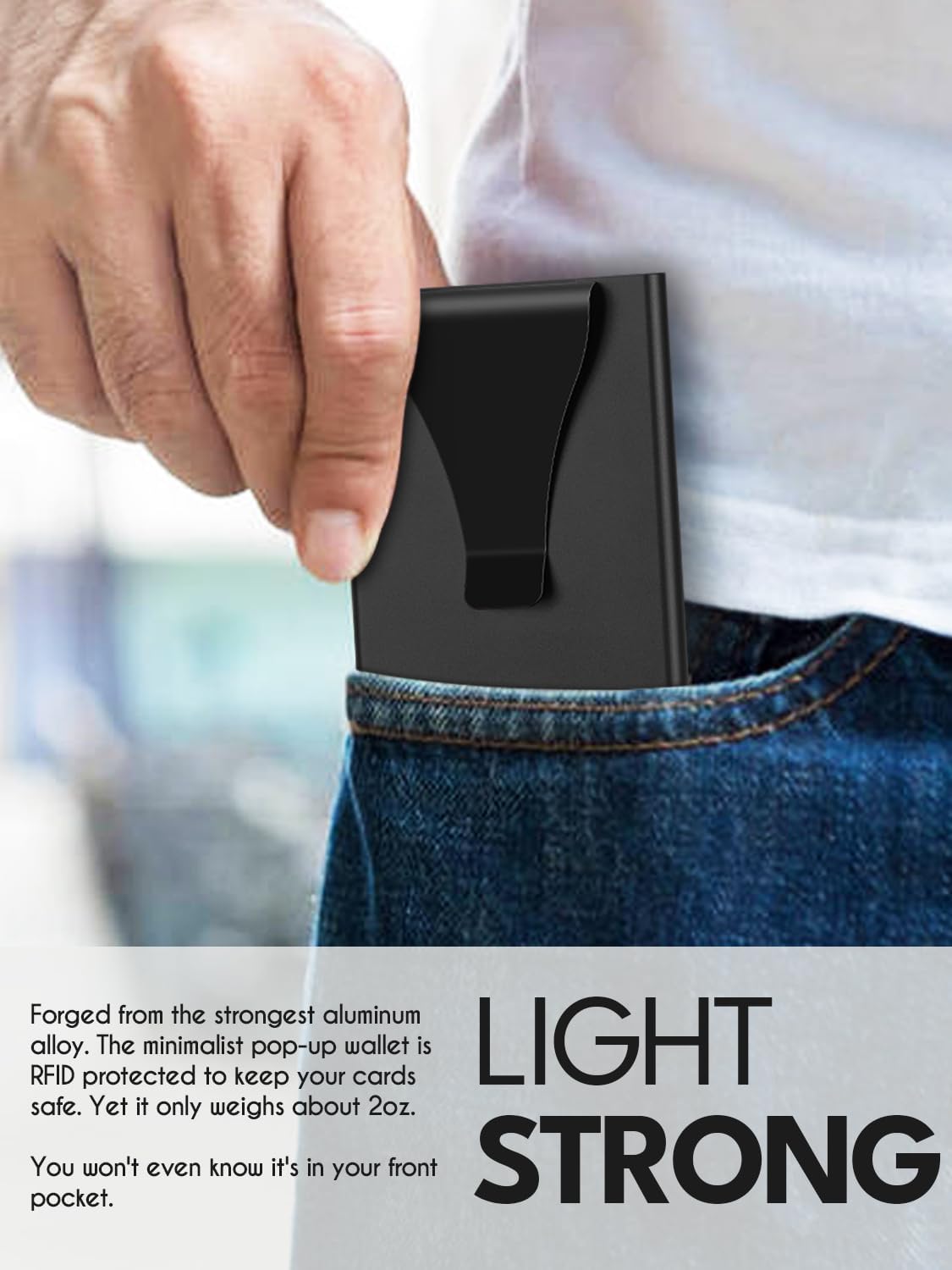 Slim Wallet for Men, Pop Up Card Holder Wallet RFID Blocking, Minimalist Metal Bussiness Credit Card Wallet with Money Clip & Pockets, Aluminum Thin Front Pocket Wallet (Black) - Image 5