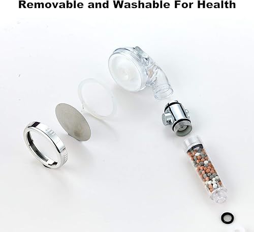 Miniatura 6 de Cabezal de ducha filtrado con cuentas purificadoras  Ducha de mano de alta presión de 3 funciones para agua dura  Elimina cloro e impurezas, suaviza