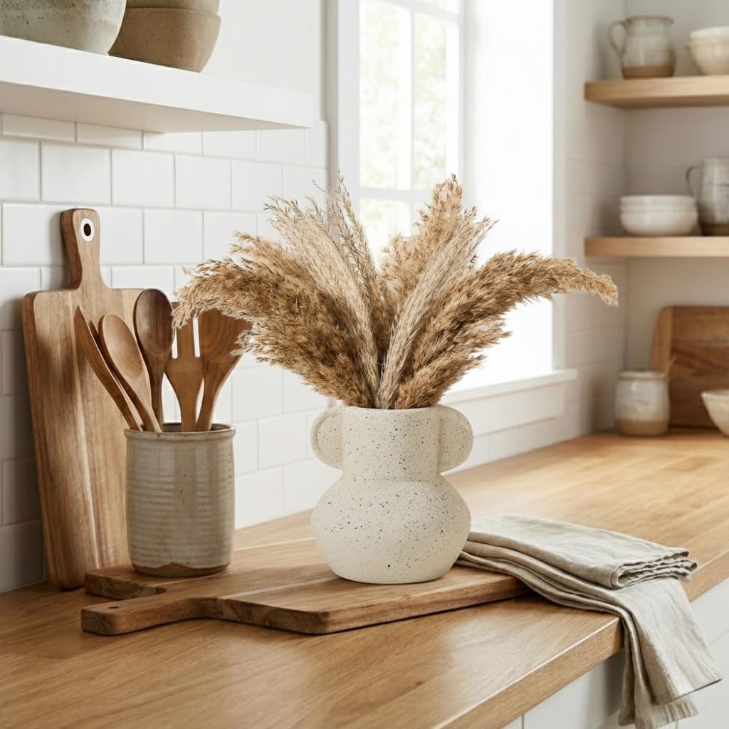 Emotionally Grounded Vase, Vaseking Ceramic Rustic Vase with 2 Handles, 6.1 inch Minimalist Decorative Farmhouse Vases for Home Decor, Living Room, Enterway, Table Decoration, Speckled White - Image 6