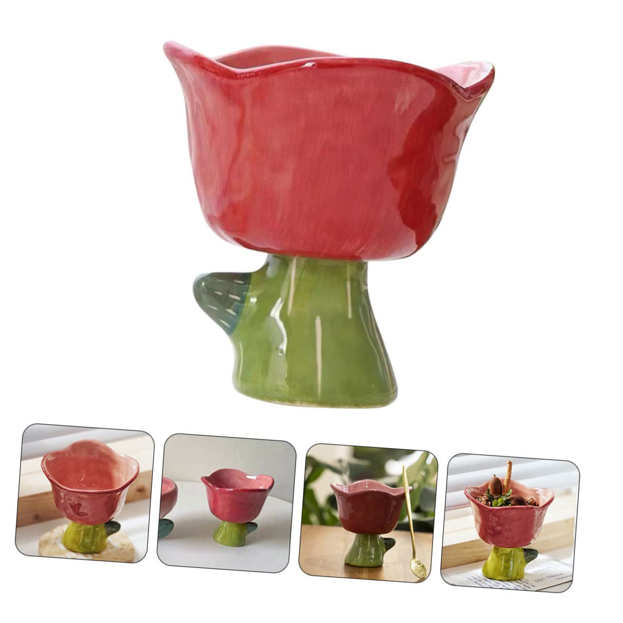 Mikinona Ciotola Dessert a Tulipano in Ceramica Rossa, Piccola