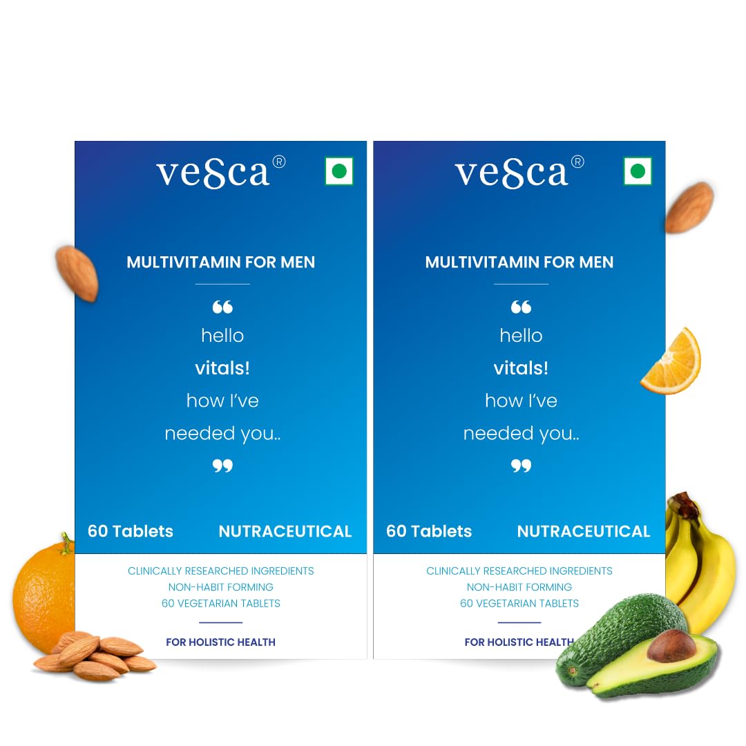 Vesca Multivitamin for Men With 67 Essential Vitamins & Minerals, Vitamin B-complex For Energy And Immunity Booster, Strong Bone & Joints, 100% Plant-based - 60 Veg Tablets (60 Count (Pack of 2))