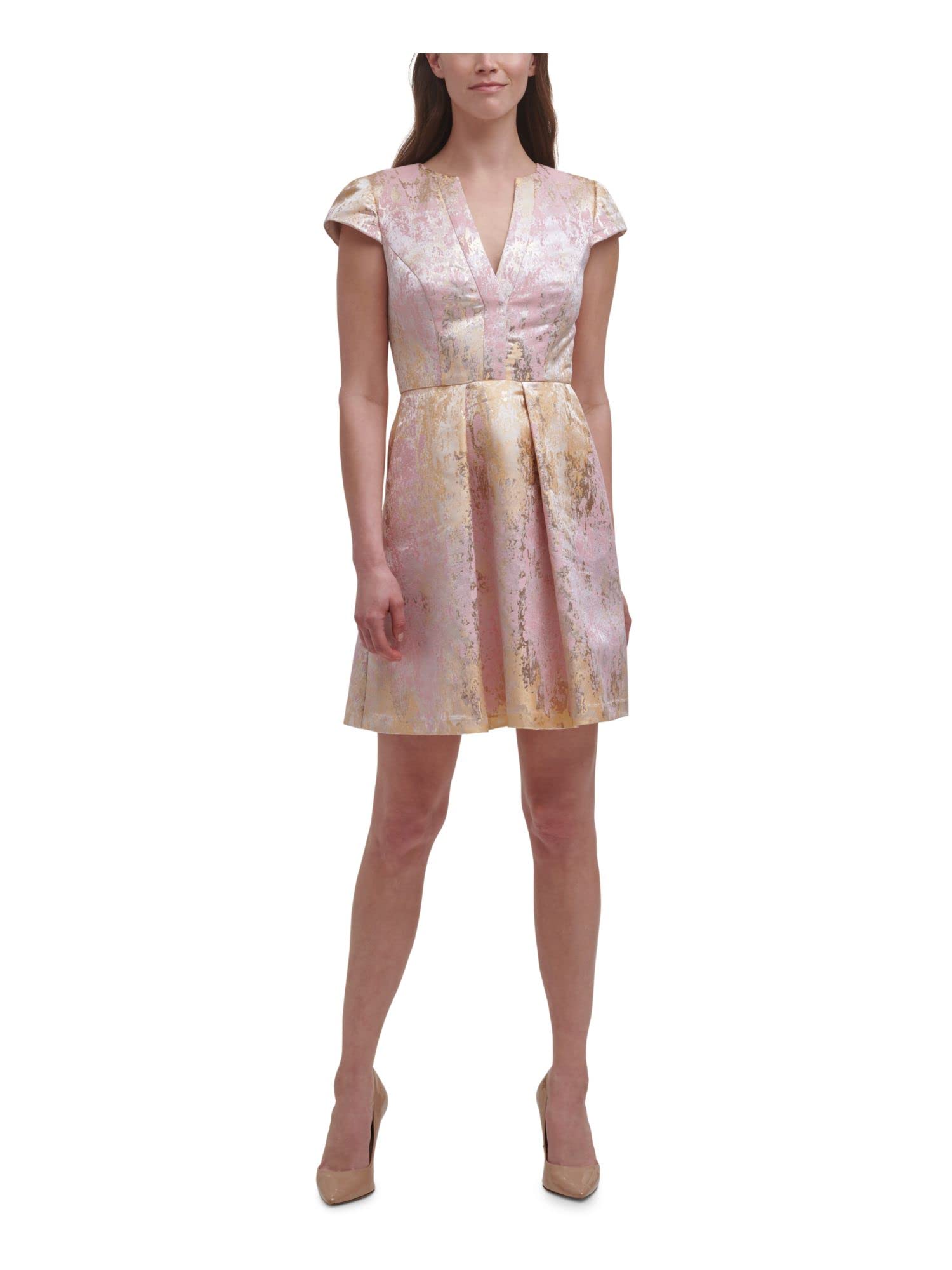 Vince Camuto Womens Jacquard Cap Sleeve Fit And Flare Desertcart