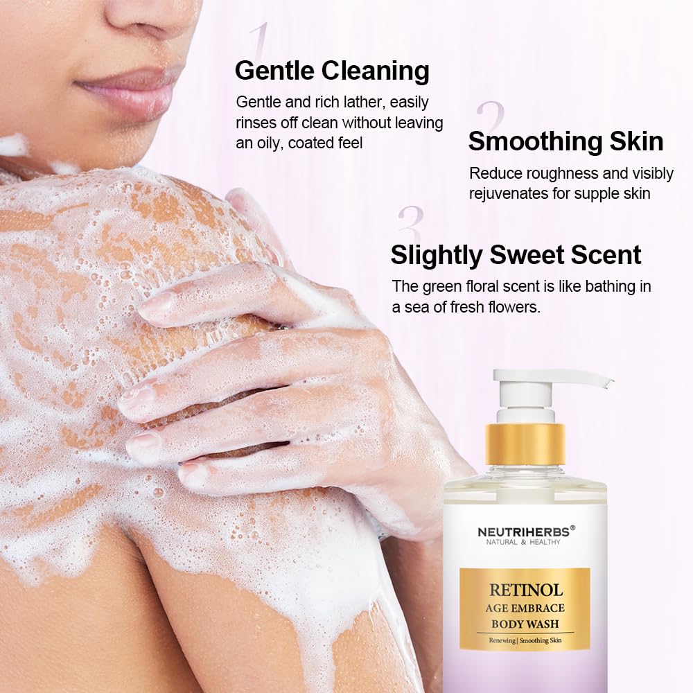 Neutriherbs Retinol Body Wash, Anti Aging/Renewing Shower Gel for Women And Men Daily Shower Soap With Peptides, Vitamin E - Image 4