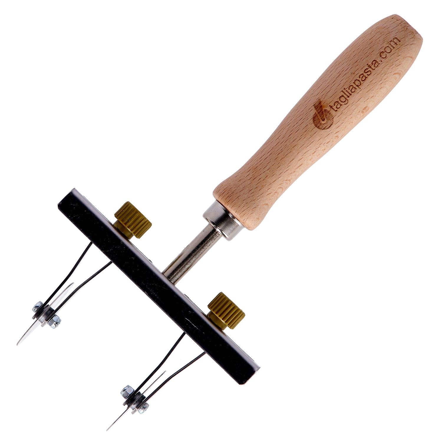 Tagliapasta Rotella Taglia Pasta Sfoglia Fresca | 2 Lame Lisce Regolabili + KIT Risparmio 2 Lame Dentate | Diametro 36mm in acciaio INOX e Impugnatura in Legno