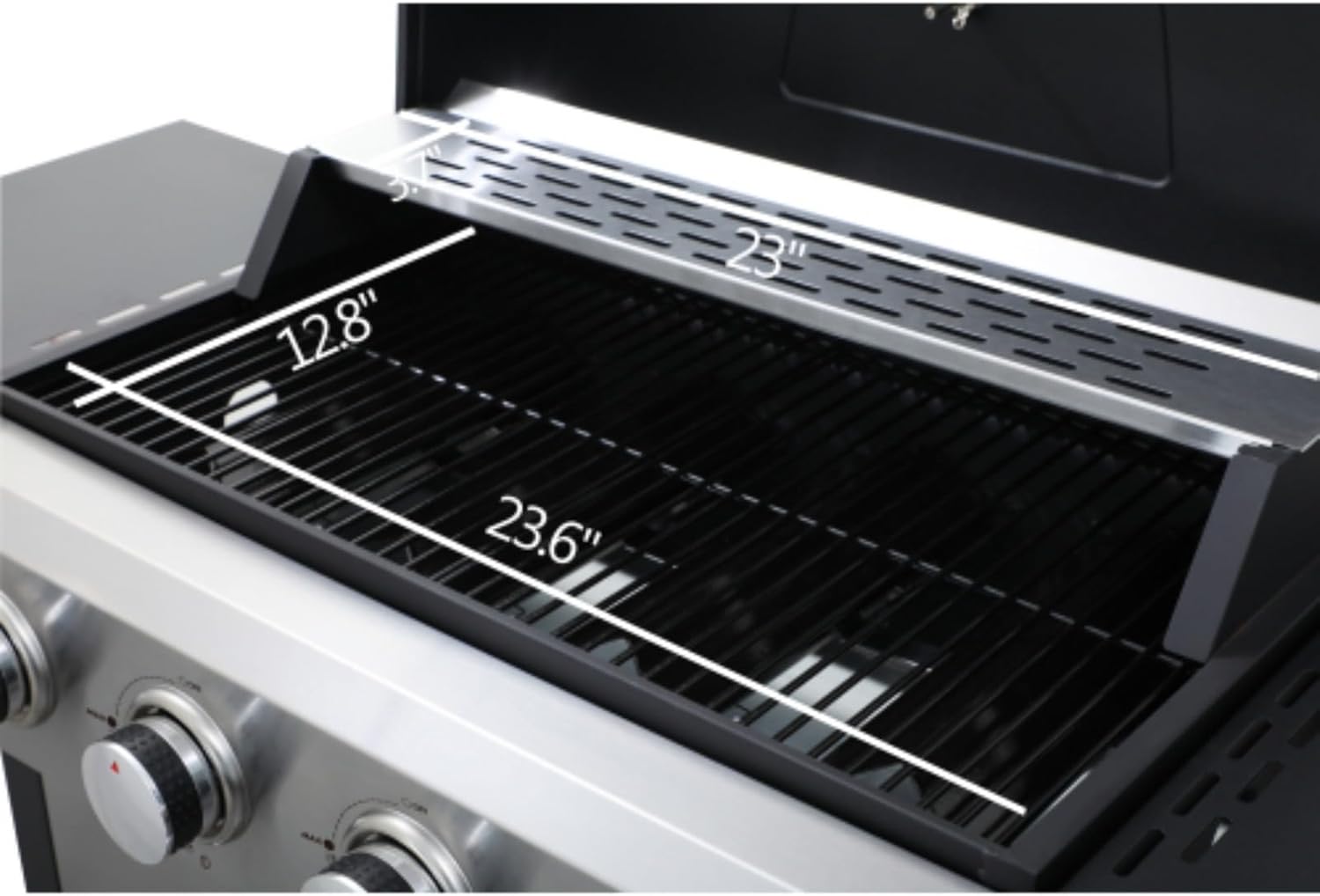 4-Burner Propane Gas BBQ Grill, 34200BTU Output with Wire Enamel Cooking Grids for Patio Garden Outdoor Barbecue, Foldable Side Table, Hanging Basket, Stainless Steel