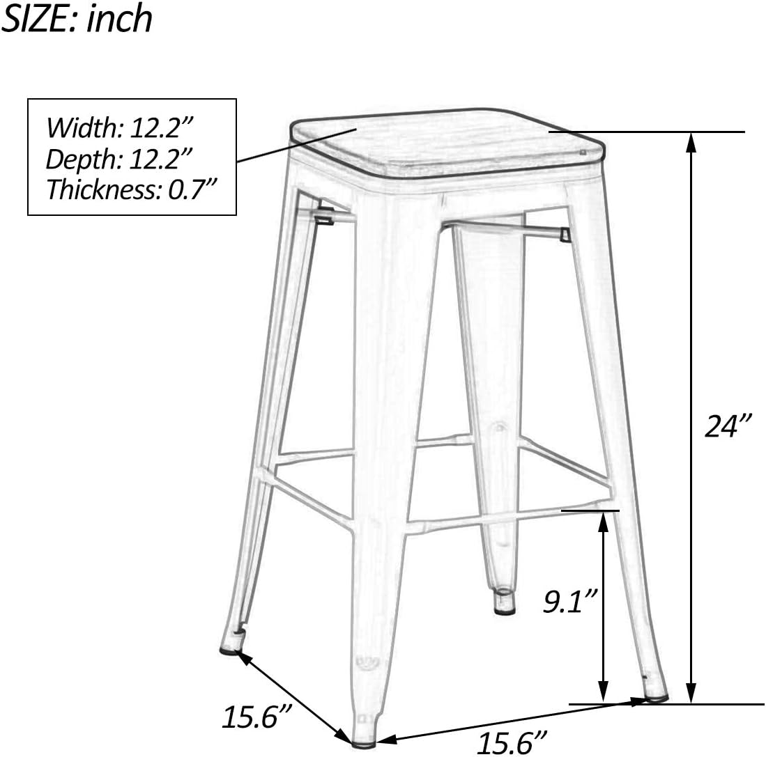 Yongchuang 24" Metal Counter Height Bar Stools Set of 4 Stackable Backless Barstools with Wood Top Gunmetal