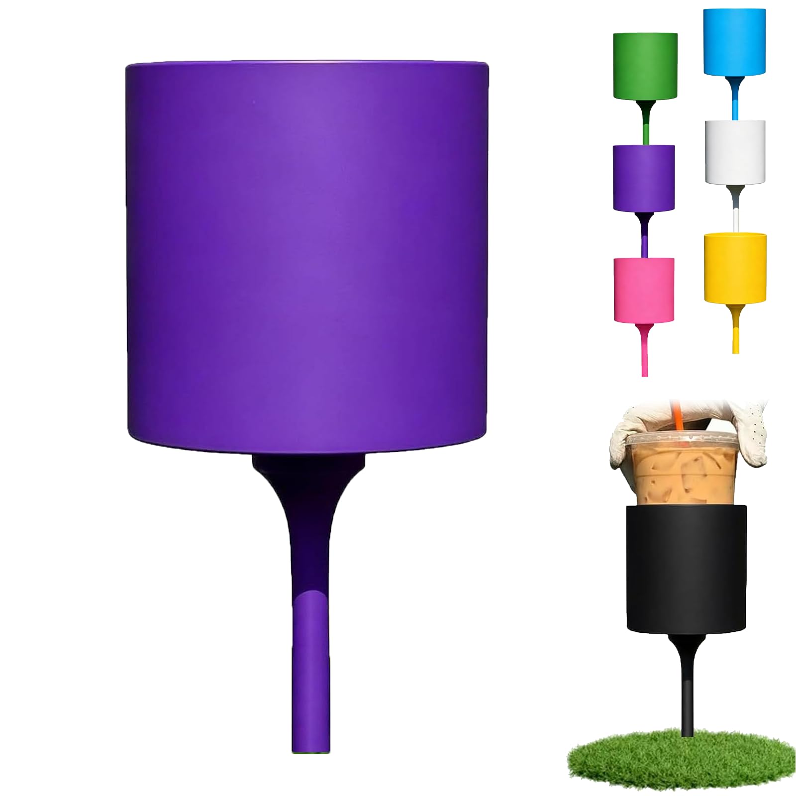 Portable Golf Cup Holder Stake, for Drink & Coffee, Heavy-Duty Outdoor Beverage Tumbler Water Bottle Holder Spike, Lightweight Golf Course & Backyard Grass Accessory, 3D Printed Design (Purple)