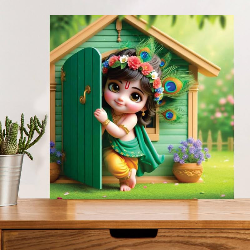 Image of British Terminal Cute little Bal Gopal Baby God Krishna| Kanha Ji | Laddu Lord Makhan Chor Painting Religious Poster for Pregnant Women for wall (matt thin vinyl,sticker,multicolor,unframed)| bj137