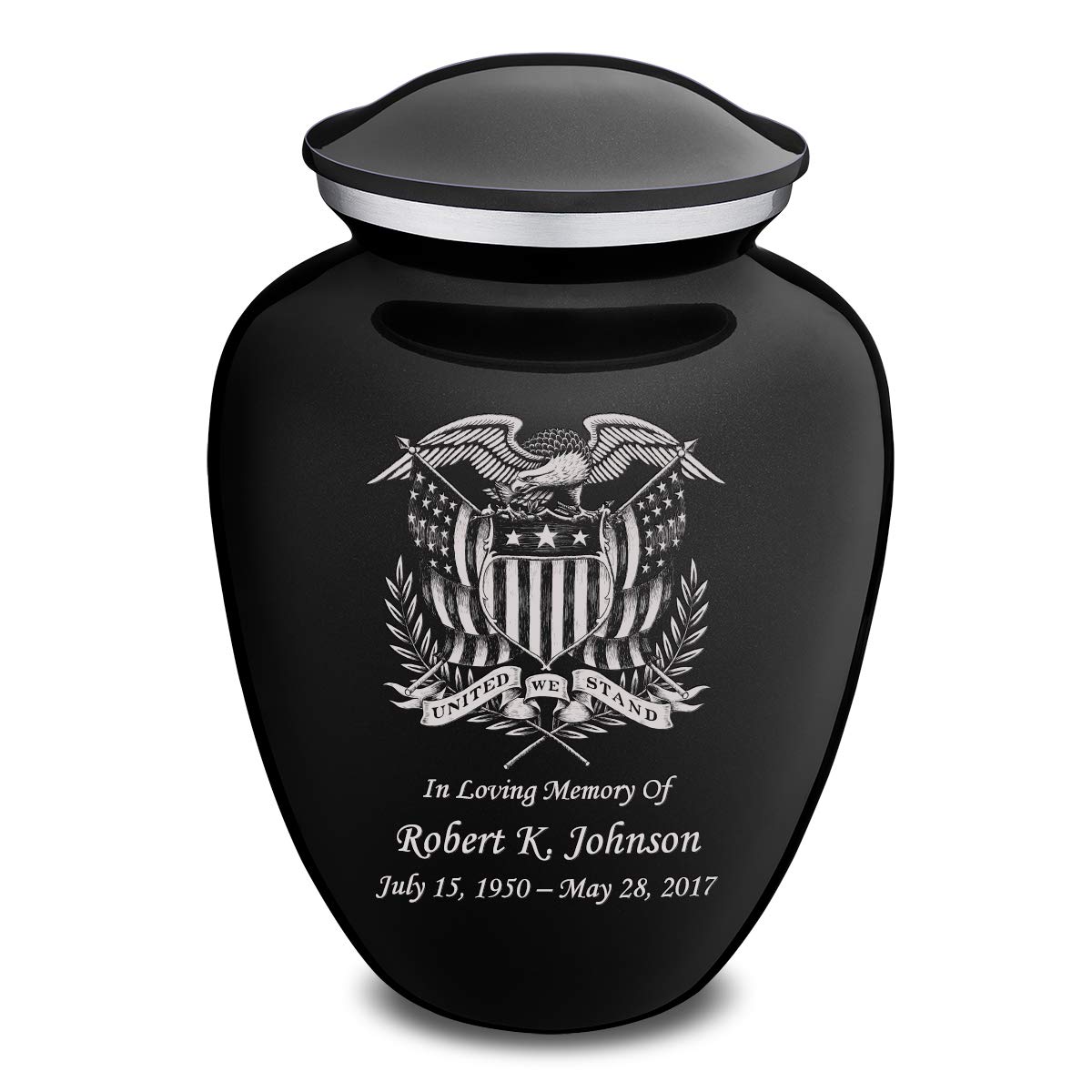 Geturns Embrace Adult Personalized American Glory Cremation Urns for Human Ashes I Large Black Funeral Urn for Men and Women I 200 lbs