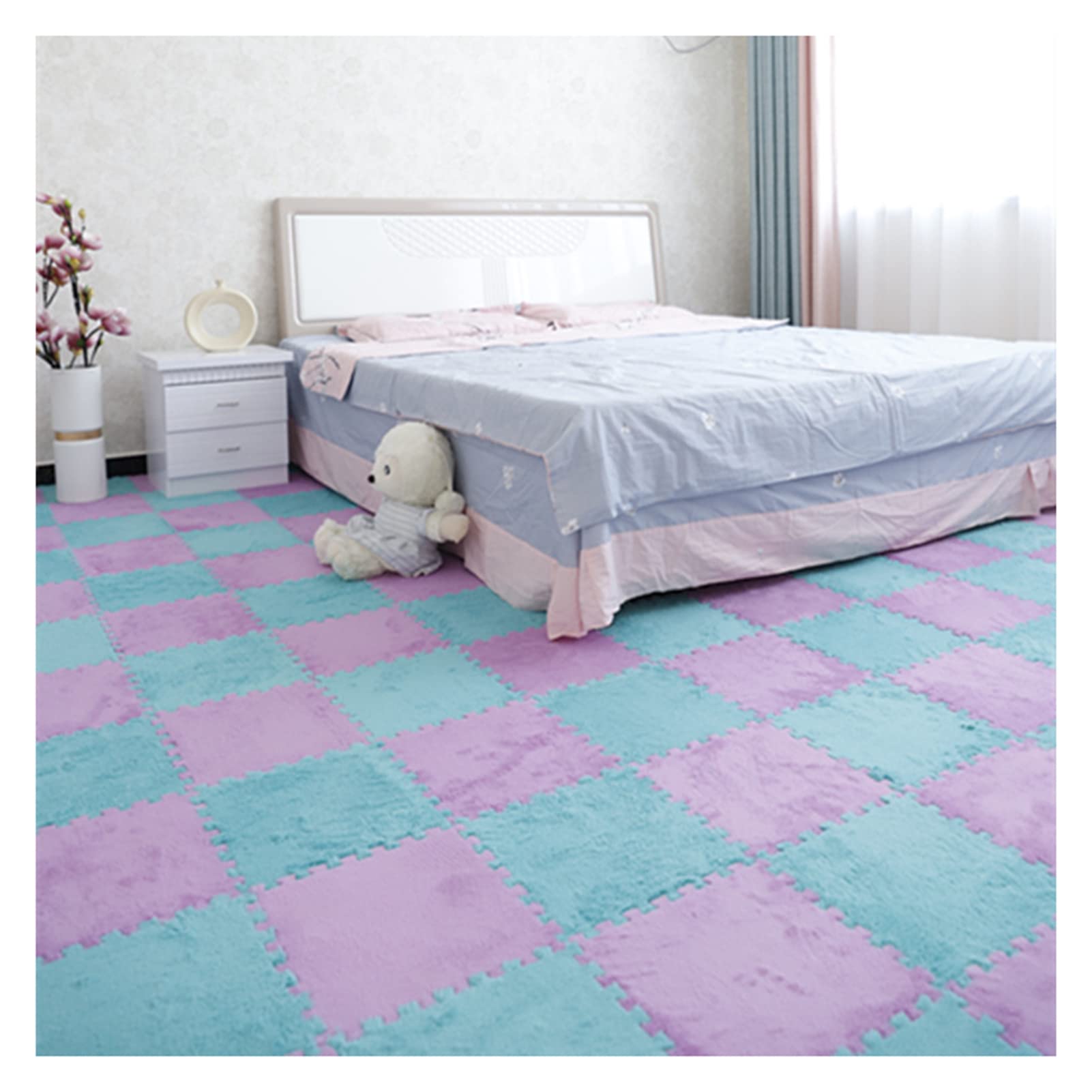 Tapis en mousse emboîtables en peluche pour créer un coin de jeu doux dans la chambre