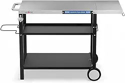 GasOne T-200S Carrinho de aço inoxidável para churrasqueira – Carrinho de churrasco com rodas – Mesa externa prática e durável portátil a gás – Montagem fácil