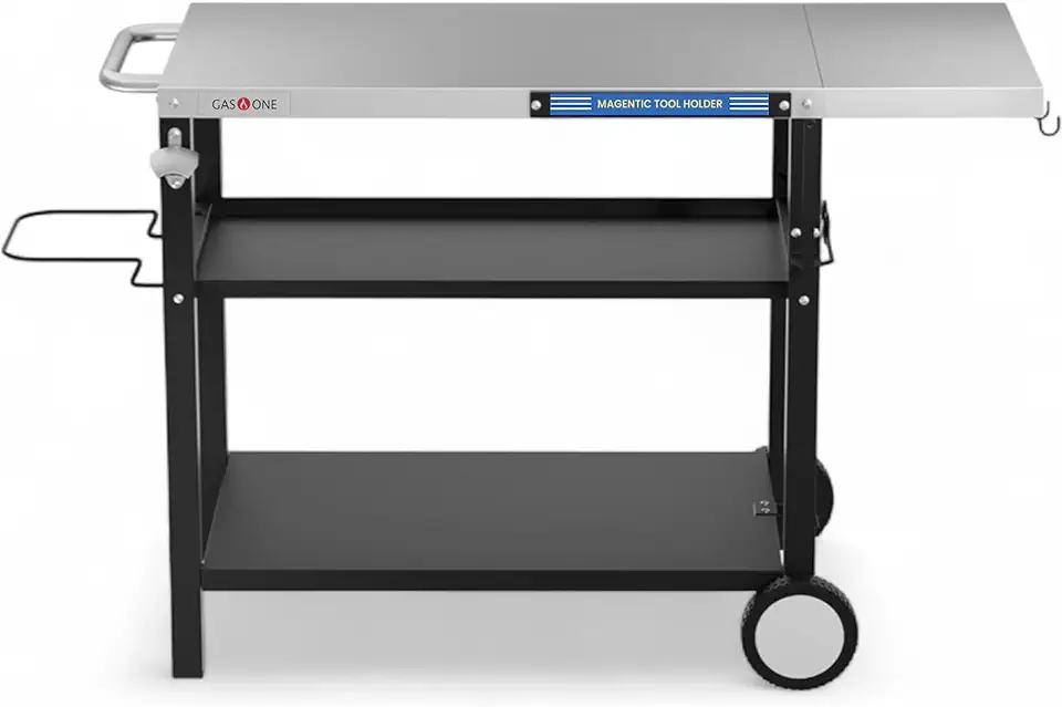 GasOne T-200S Carrinho de aço inoxidável para churrasqueira – Carrinho de churrasco com rodas – Mesa externa prática e durável portátil a gás – Montagem fácil
