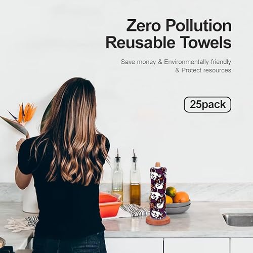 Miniatura 5 de Rollo de toallas de papel reutilizables sin papel, paquete de 25 manteles individuales lavables de algodón suave absorbente para cocina, mesa de