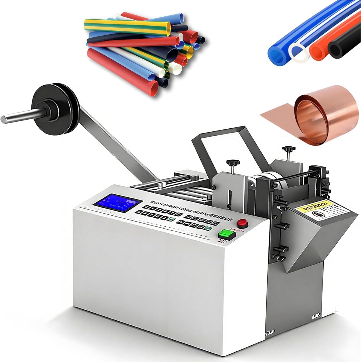 IUokLU Auto Heat-Shrink Tube Cutter, Electric Cable Pipe Cutting Machine with 1mm-180mm Cutting Width, 0.1-99999mm Length, High-Speed Steel Blades, for Fiberglass Tube, Cable (100mm)