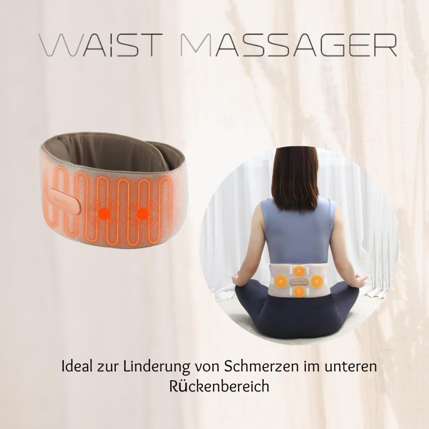 TERRAILLON - WAIST MASSAGER, Massagegürtel für Rücken und Bauch, 2 Massagemodi: Vibration und Kompression, 3 Temperaturstufen, wiederaufladbar über USB-C