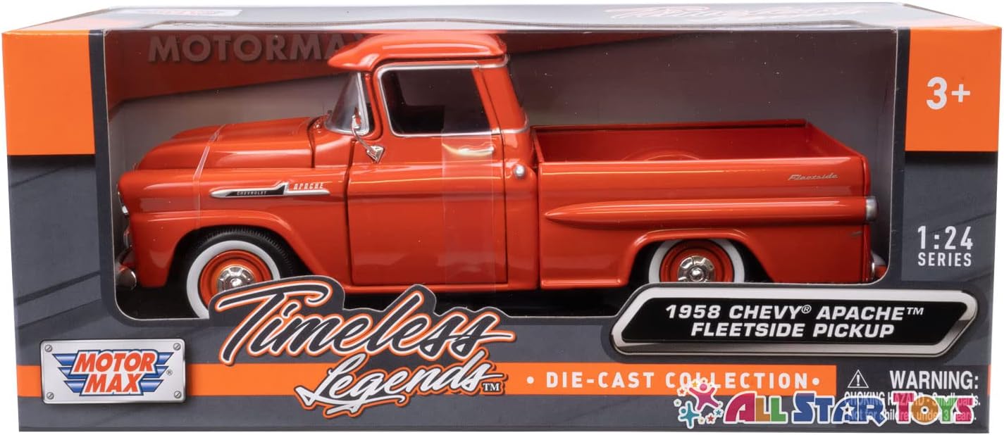 1958 Chevrolet Apache Fleetside Pickup Orange 1/24 by Motormax 79311