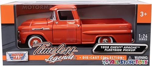 1958 Chevrolet Apache Fleetside Pickup Naranja 124 por Motormax 79311