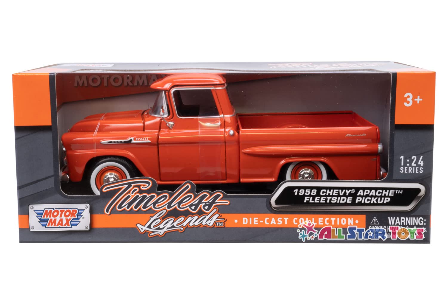 1958 Chevrolet Apache Fleetside Pickup Orange 1/24 by Motormax 79311