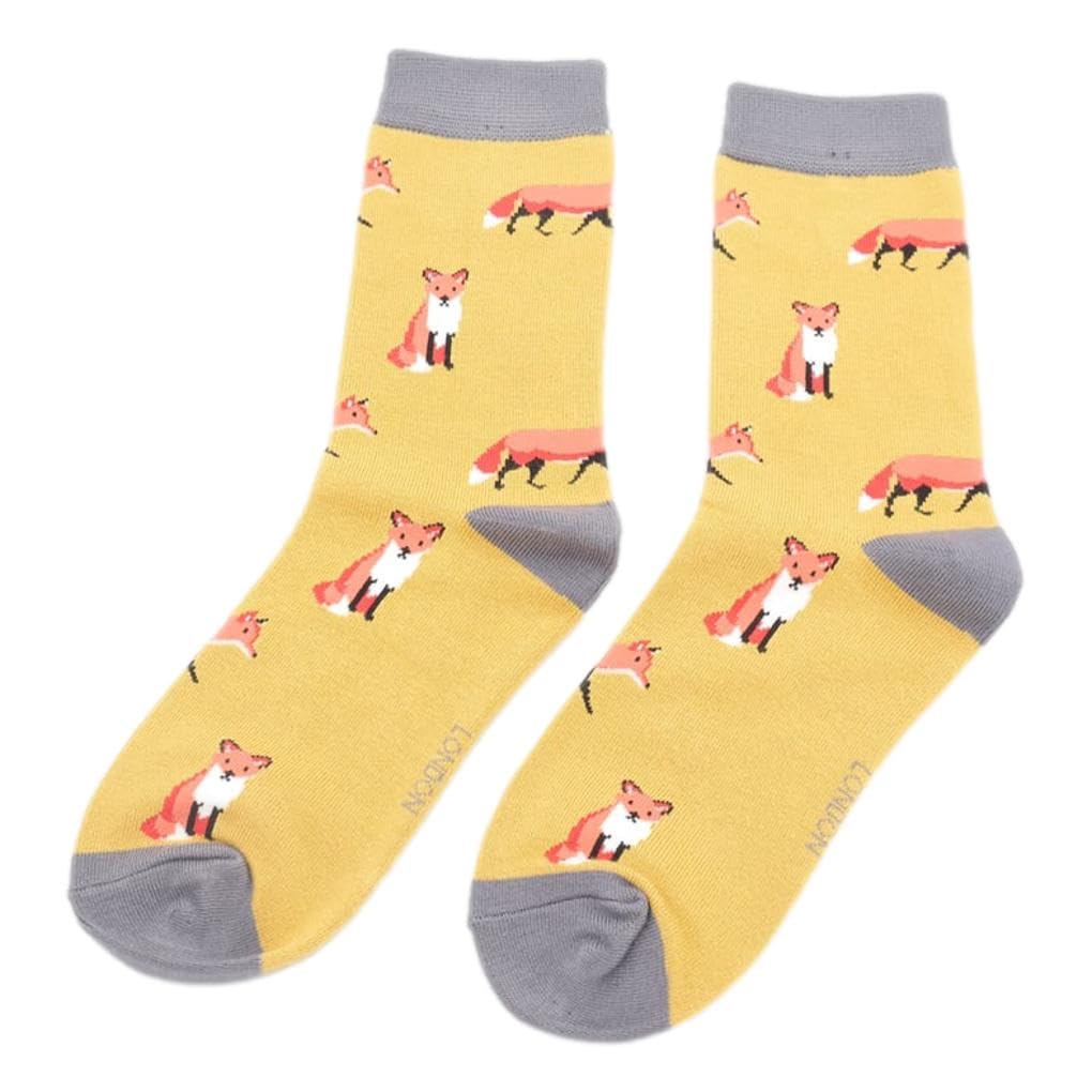 Mr Sparrow Foxes on Yellow Womens Novelty Ankle Socks Adult One Size