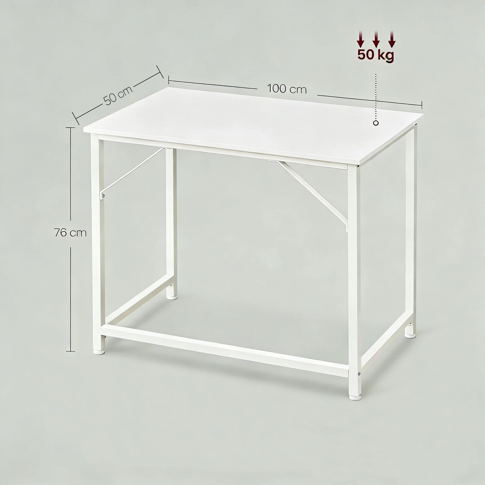 Bureau d'Ordinateur, Table, 100 x 50 x 76 cm, pour Bureau, Chambre, Salon, Cadre en Métal, Blanc