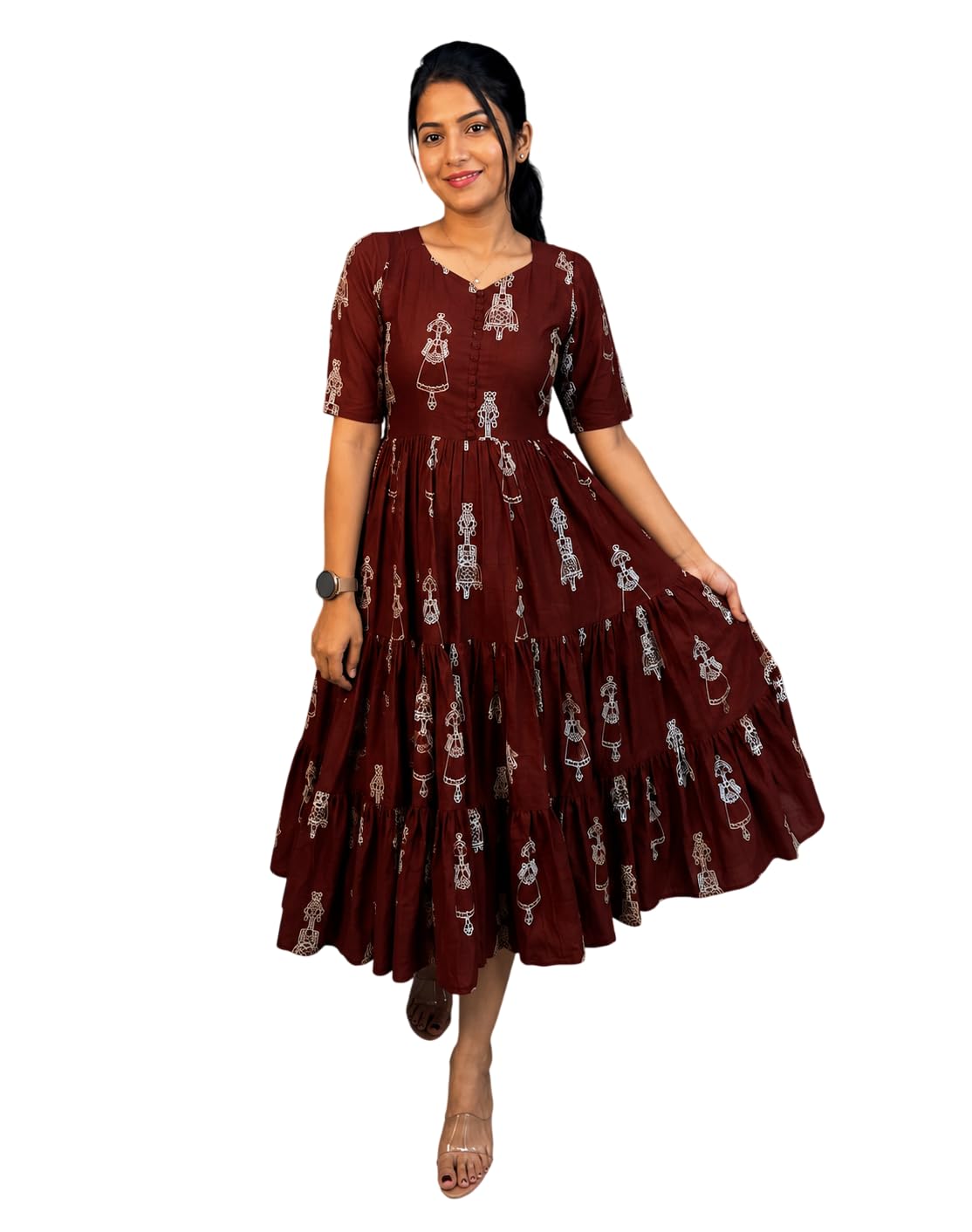 Aayra Fashion Women’s Printed Fit & Flare Midi Dress | Half Sleeve Round Neck Casual One Piece Dress for Women ||-image-47