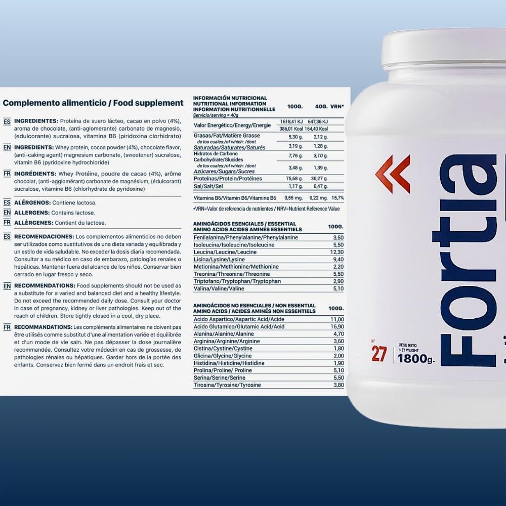 FORTIA Proteinas Whey 30 g por Batido | Proteína en Polvo Premium de Suero de Leche Sabor Chocolate 900g | Whey Protein para Masa y Recuperación Muscular | Bajo en Grasa y Fácil Digestión