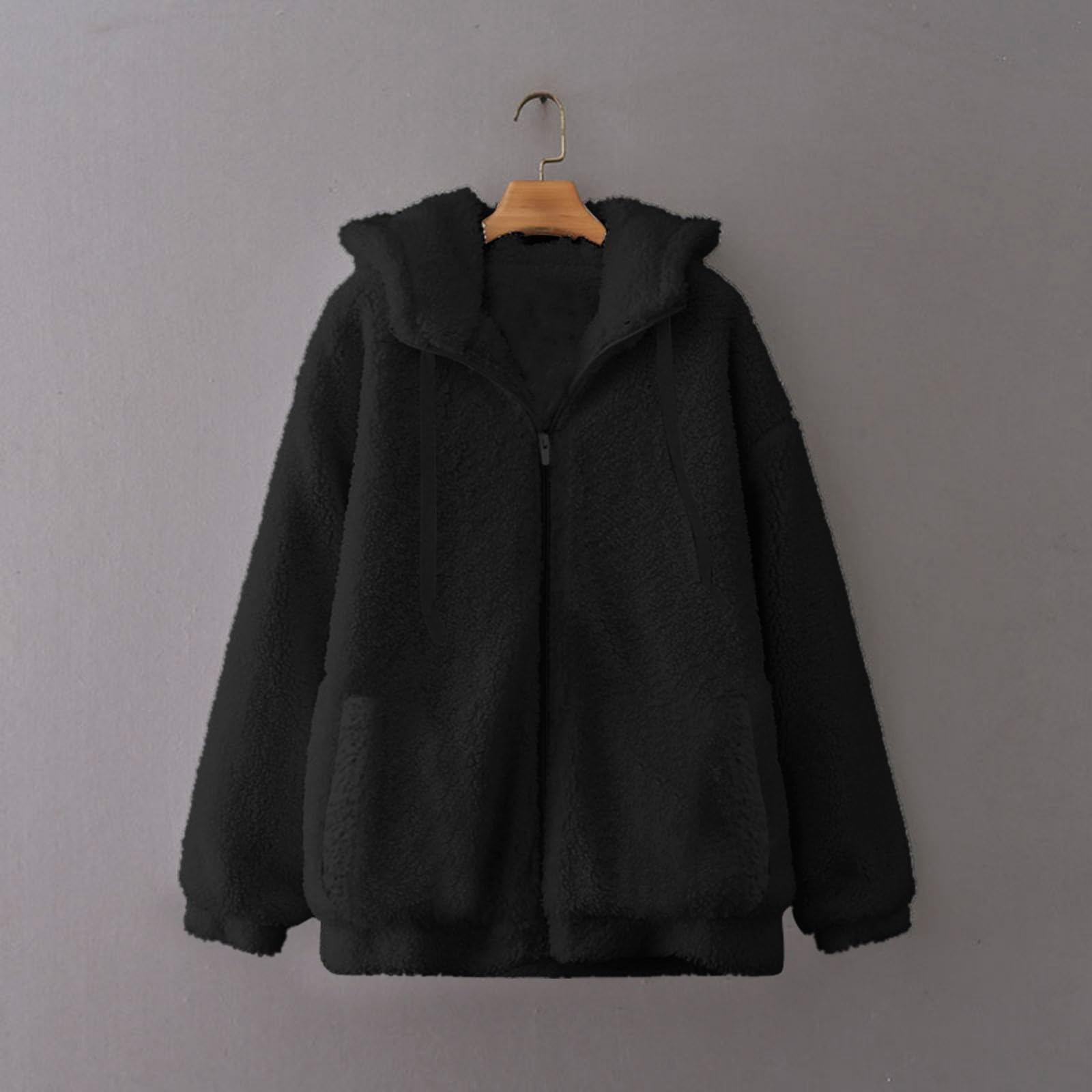 Chaqueta Mujer Invierno Abrigos De Cazadora Forro Polar，Chaqueta forrada polar para mujer abrigo exterior con cremallera frontal y bolsillos laterales diseño estampado vacuno de pelo largo