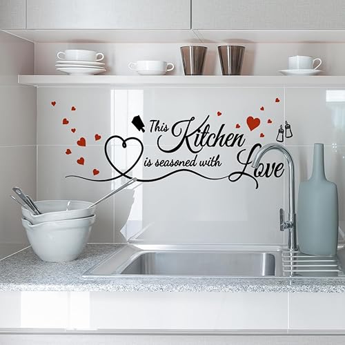 Miniatura 2 de Calcomanías de pared con texto en inglés This Kitchen is Seasoned with Love para cocina, calcomanías de pared removibles, decoración de pared de