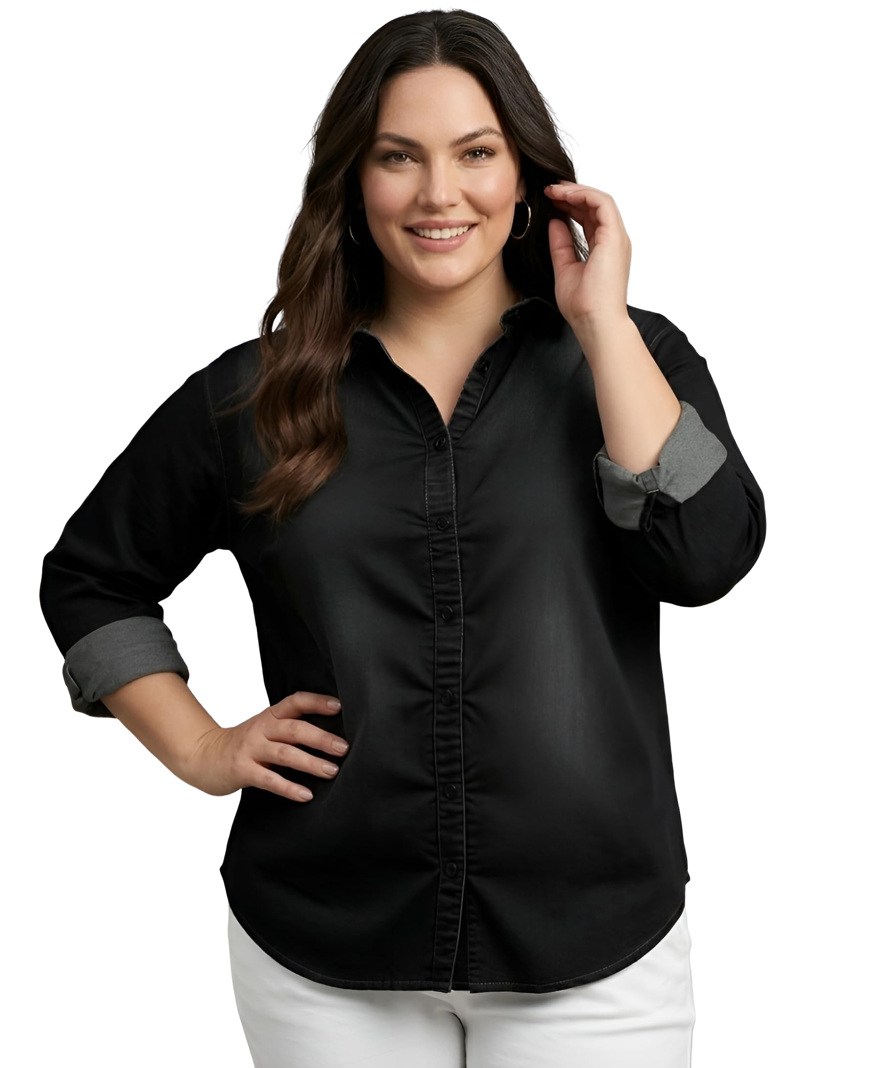 Black Denim Shirt for Women | Women Casual Full Sleeve Button Down Shirt | Stylish Denim Top for Girls | Office-image-43