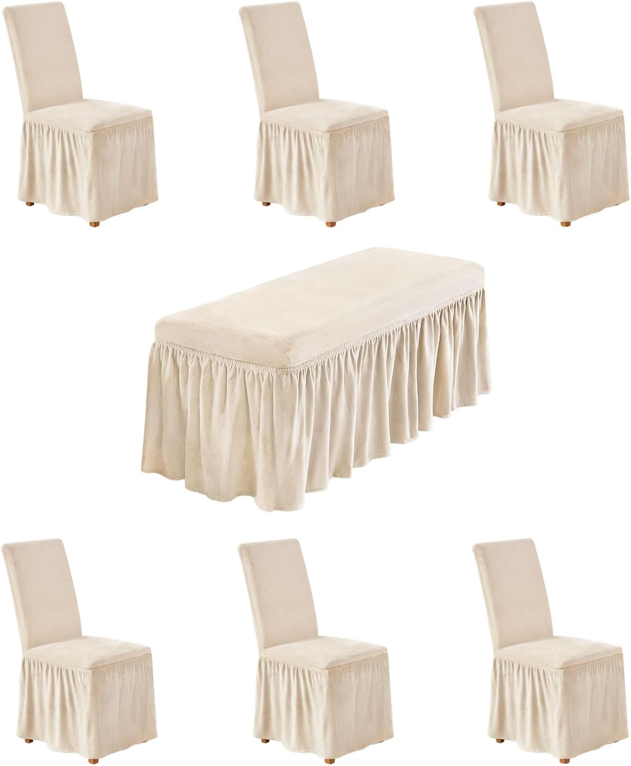 NICEEC Spandex Dining Bench Cover and Dining Chair Covers Set of 6 Bundle