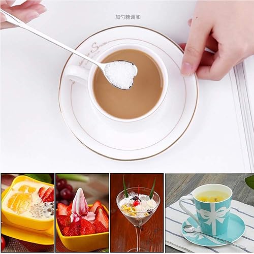 Vista 35 de Rainbow - Cucharas de té reutilizables de acero inoxidable y cucharas para revolver, juego de 4, café, mezcla, azúcar, postre, pastel, cucharas
