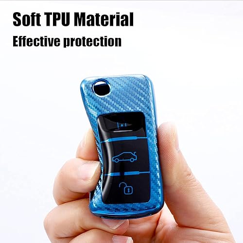 Miniatura 4 de HIBEYO Funda para llavero de coche con textura de fibra de carbono TPU con llavero para Volkswagen Vw Jetta GTI Skoda funda para llave de coche,