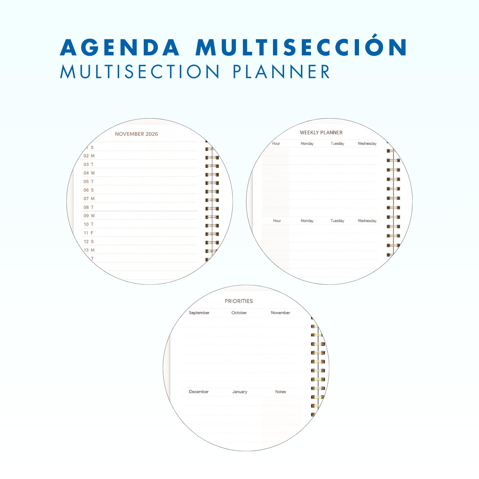 Agenda Scolaire 2026 2027 A5 17x21 cm Semaine Vue Couverture Simili Cuir Spirale Double Élastique Stickers Black Mousse