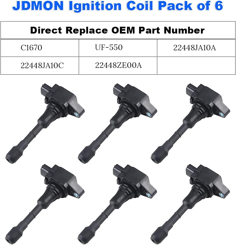 JDMON Ignition Coils Pack Compatible with Nissan Maxima Murano Pathfinder Quest Altima Infiniti Q50 QX60 FX35 3.5L V6 2007-2017 Replace UF550 C1670