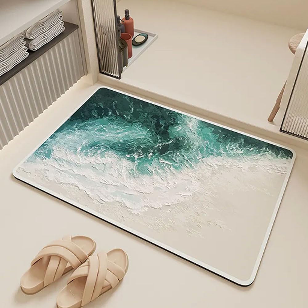 Tapis de bain en diatomite vert pour une sortie de douche sereine