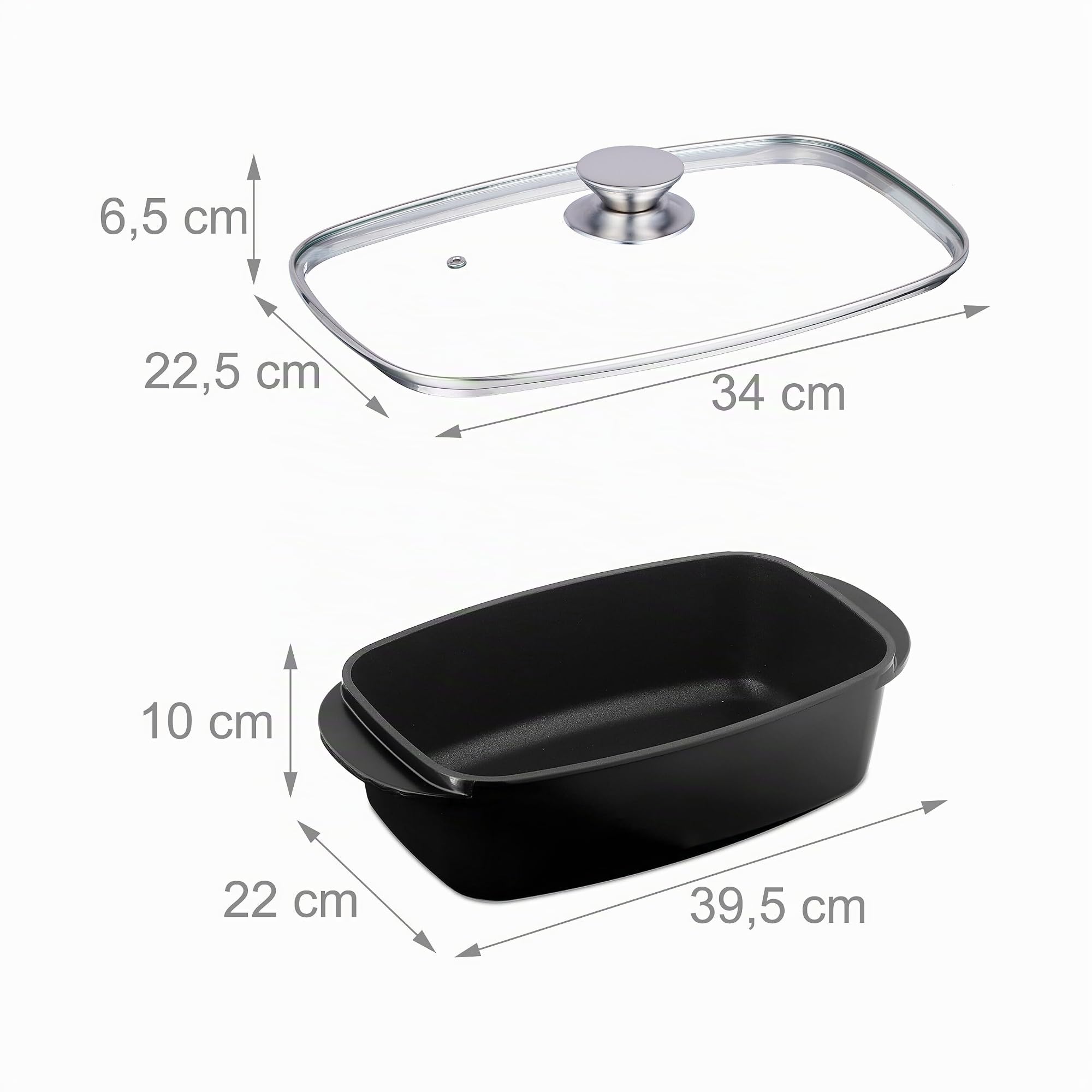 Relaxdays Asador de Horno con Tapa de Cristal, Rustidera 5 L, Olla Antiadherente, para Placa Eléctrica y de Gas, Negro