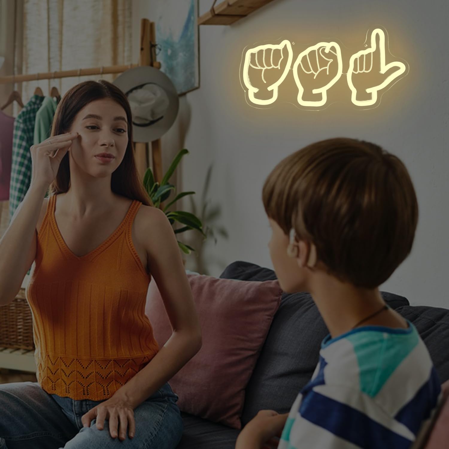 ASL Neon Sign for Wall Decor Sign Language Neon Light Sign ASL Dimmable Teacher Led Sign for Teacher ASL Gifts Back To School Light Up Sign for Background Classroom Bedroom Home Office