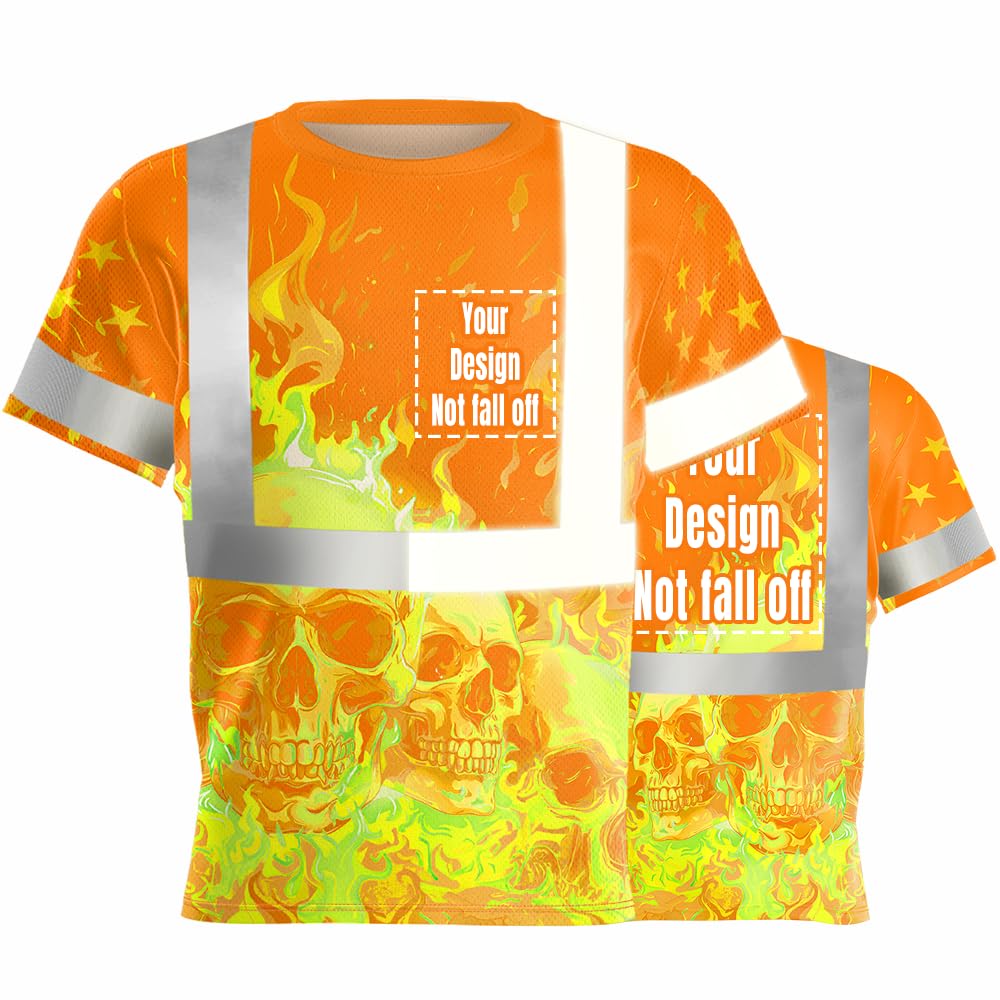 YOWESHOP Hi-Vis Safety T-Shirts Skull Design Customize Your Logo High Visibility Security Work Uniform