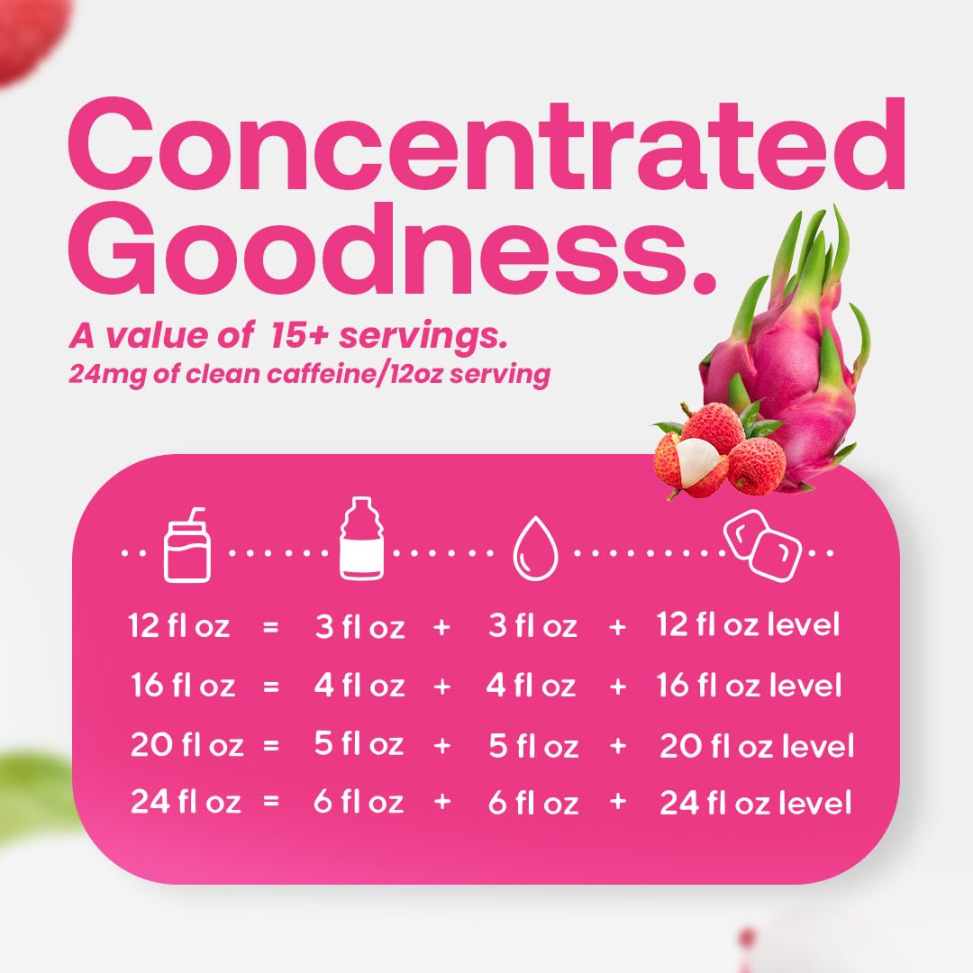 Dr. Smoothie Refreshers Dragon Fruit Lychee – Made with Real Fruit Juice – Drink Concentrate, No Artificial Colors, Shelf-Stable – Lightly Caffeinated with Green Coffee Extract (Six 46 oz Bottles)