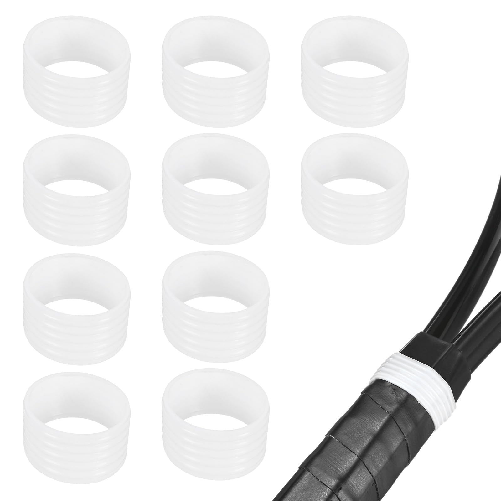 M METERXITY 10-Pack Tennis Racket Silicone Rings, Non-Slip Racket Rubber Ring Absorbent Overgrip in Place for Pickleball/Racquetball/Badminton/Squash/Baseball Bat Handle[White]