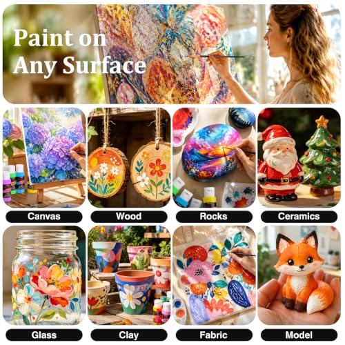 Image of Caliart 36 Colors Acrylic Paint Set with 12 Brushes | Craft Painting kit for Adults Artists Beginners, Rich Pigment Non-toxic, Canvas Wood Rock Pumpkin Ceramic Art Supplies Paint