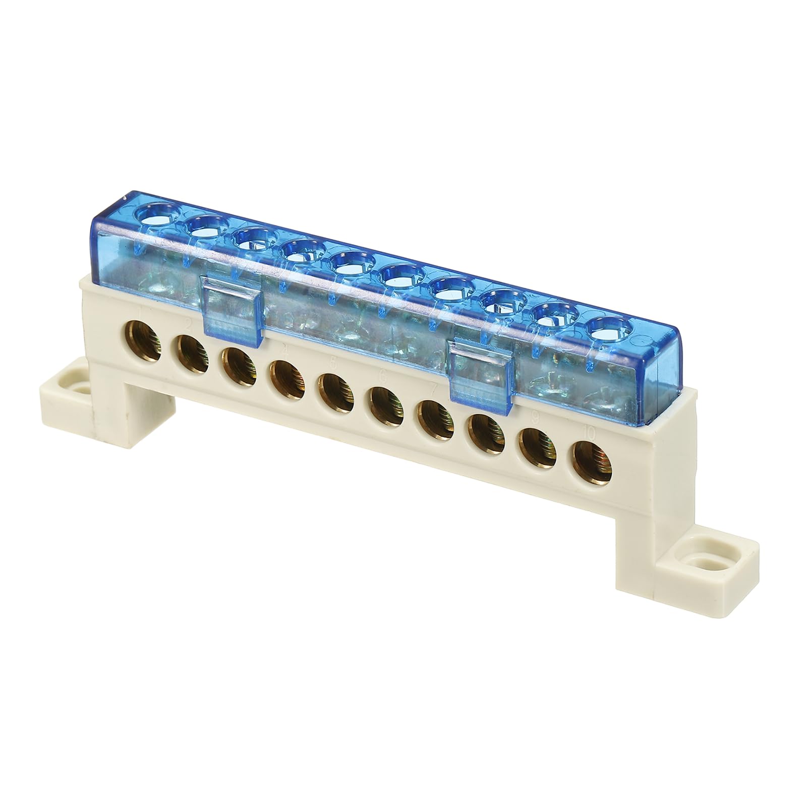sourcing map Terminal Ground Bar, 10 Positions Screw Brass Terminal Bus Bar, 7x11mm Ground Block for Electrical Equipment, Distribution Box, Blue