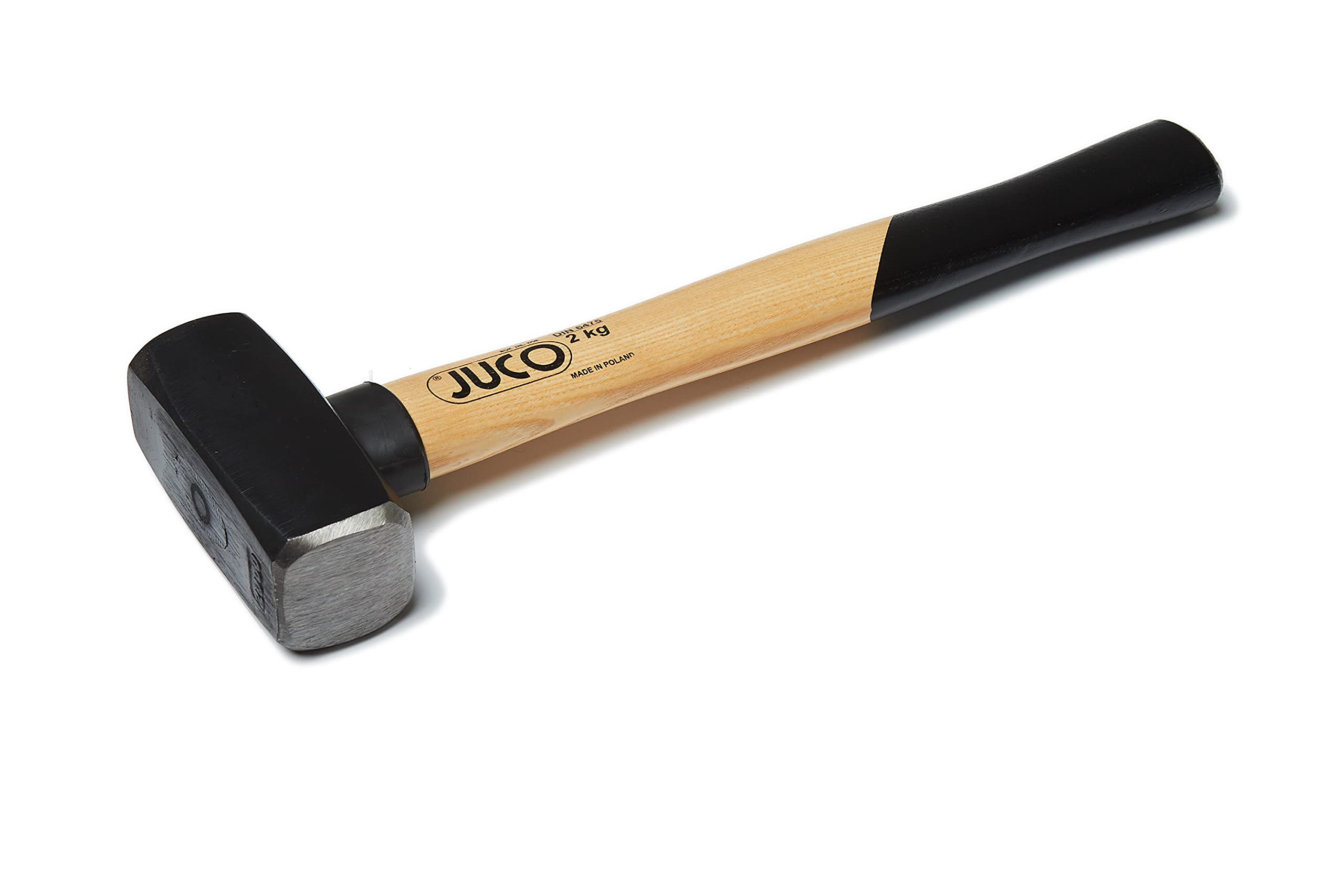 Juco Vorschlaghammer nach DIN 6475, Steinhammer 2 kg, Hochqualitativer Fäustel ofenlackiert, Profi-Hammer mit Holzgriff, induktiv gehärtetes Handwerkzeug, 400mm Lang
