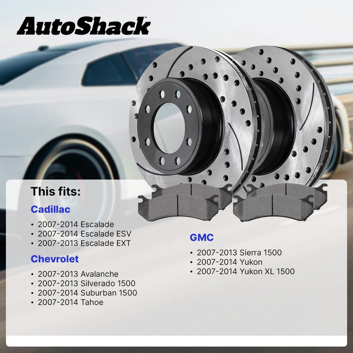 AutoShack Front Vented & Rear Vented Drilled & Slotted E-Coated Brake Rotors + Ceramic Pads 12-PC Brake Kit Replacement for 2007-2013 Chevrolet Silverado 1500 2007-2013 GMC Sierra 1500 ShadowGuard
