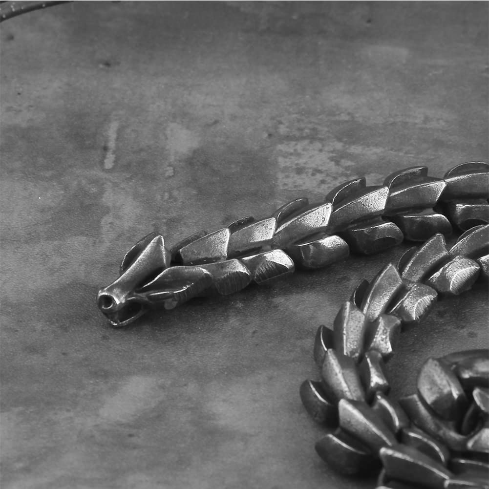 Ouroboros Edelstahl-Armband für Herren, Punk, Vintage, Biker, schwer, handgefertigt, Wikingerschlange, Handgelenkkette, nordischer Schlange, Drache, Amulett, Schmuck, Armreif, schwarz, 60 cm
